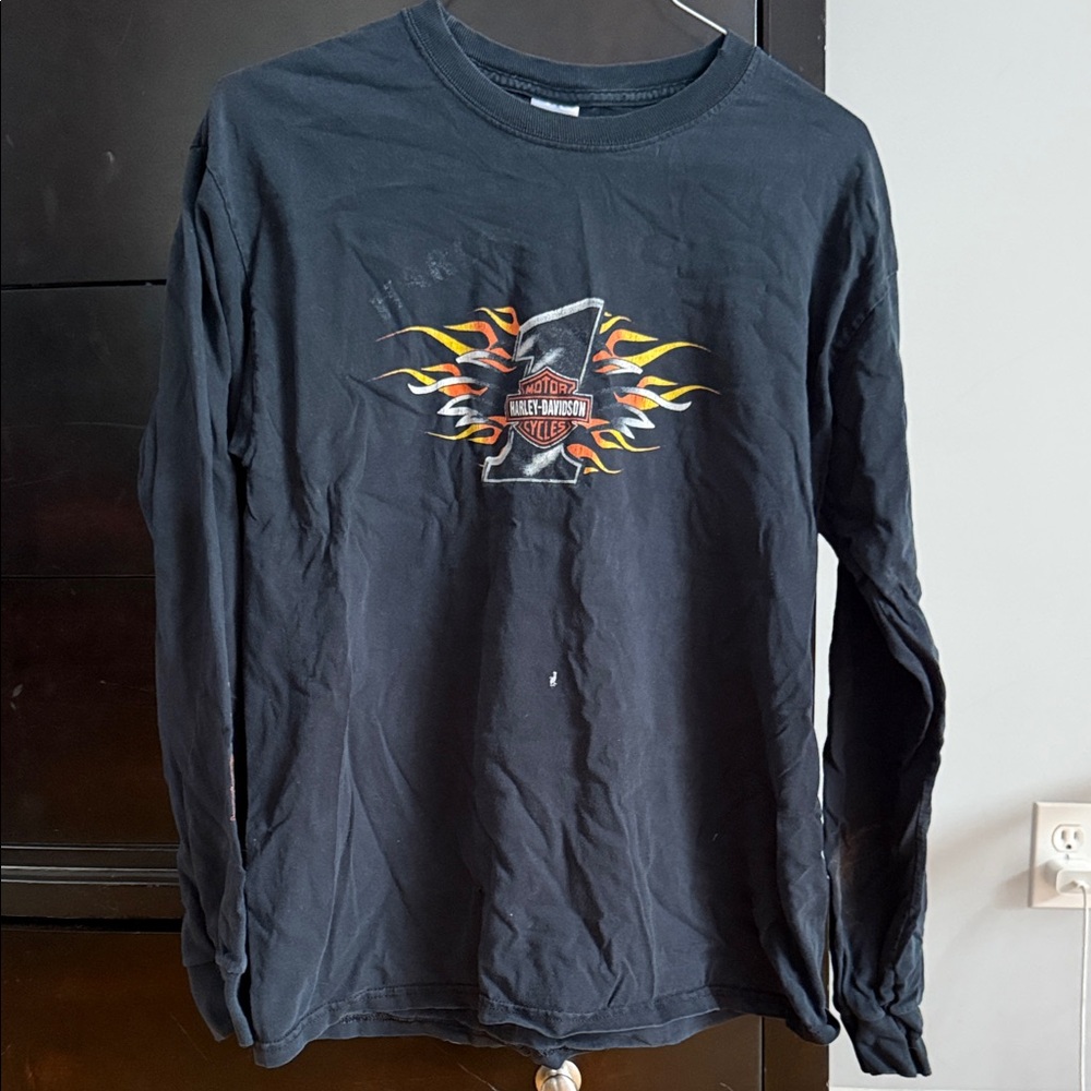 Harley-Davidson Black Long Sleeve Tee with Flame Graphic